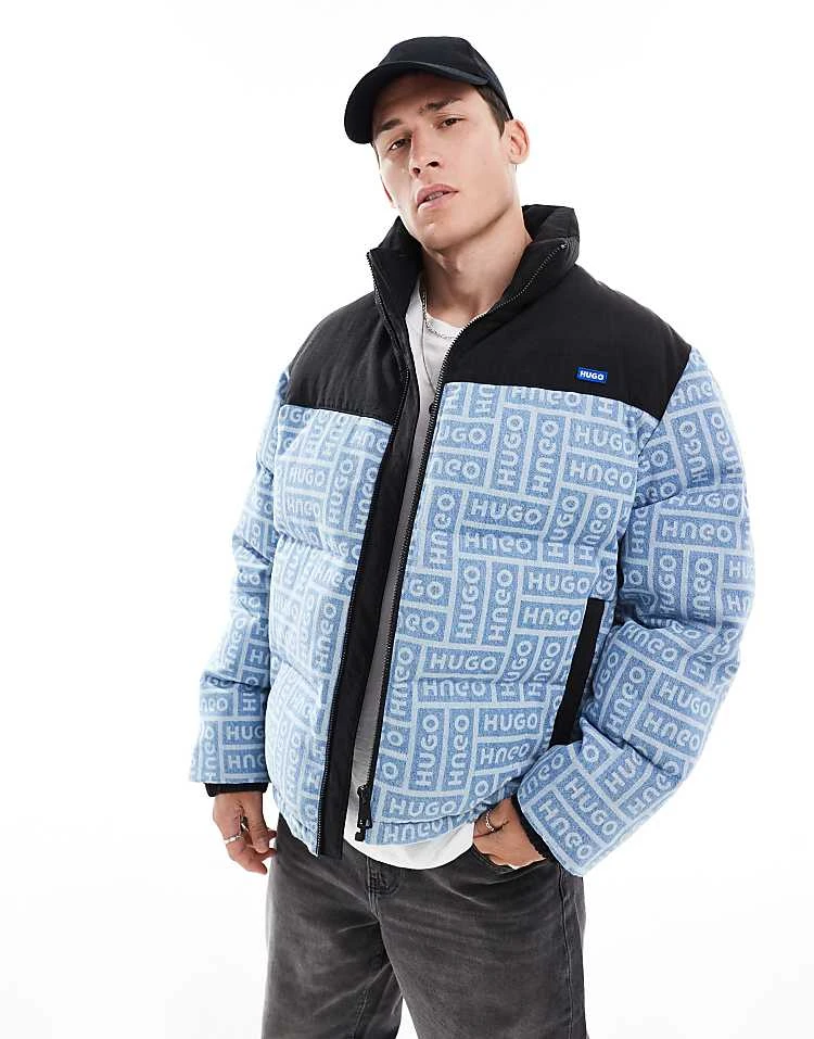 HUGO Blue Byres Puffer Jacket In Black And Blue All Over Print For Men 2 HUGO Blue Byres Puffer Jacket In Black And Blue All Over Print For Men - Image 2