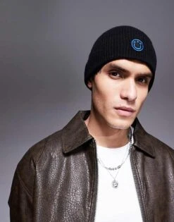 HUGO Blue Xafi Fisherman Beanie In Black For Men