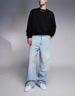 HUGO Blue Mason Loose Fit Denim Jeans In Lightwash Blue For Men -Hugoro Store 206891069 1 blue 1