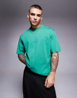 HUGO Blue Nieros Oversized T-shirt In Green For Men