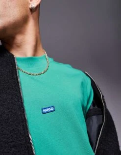 HUGO Blue Nieros Oversized T-shirt In Green For Men -Hugoro Store 206891173 4