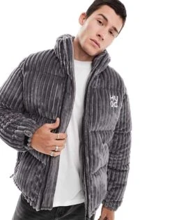 HUGO Red Biron Puffer Jacket In Deep Ridged Grey Cord For Men -Hugoro Store 206892180 1 grey 1