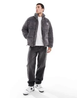 HUGO Red Biron Puffer Jacket In Deep Ridged Grey Cord For Men -Hugoro Store 206892180 3