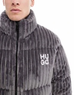 HUGO Red Biron Puffer Jacket In Deep Ridged Grey Cord For Men -Hugoro Store 206892180 4
