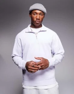 HUGO Red Durty Half Zip Sweatshirt In Light Purple For Men -Hugoro Store 206892226 1 purple 1