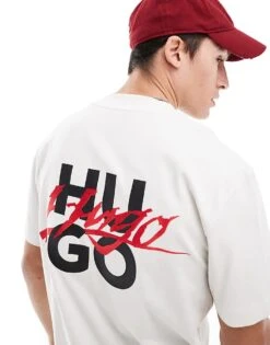 HUGO Red Diogotee T-shirt In White With Central Logo Print For Men -Hugoro Store 206892257 1 white 1