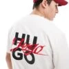 HUGO Red Diogotee T-shirt In White With Central Logo Print For Men