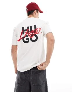 HUGO Red Diogotee T-shirt In White With Central Logo Print For Men -Hugoro Store 206892257 4