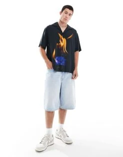 HUGO Red Espino Short Sleeve Revere Collared Shirt In Black With Flower Print For Men 6 HUGO Red Espino Short Sleeve Revere Collared Shirt In Black With Flower Print For Men -Hugoro Store 206892299 2