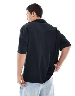 HUGO Red Espino Short Sleeve Revere Collared Shirt In Black With Flower Print For Men 8 HUGO Red Espino Short Sleeve Revere Collared Shirt In Black With Flower Print For Men -Hugoro Store 206892299 4