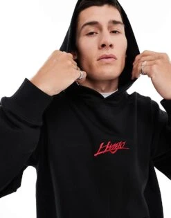 HUGO Red Dlogolong Pullover Hoodie In Black With Chest And Back Logo Print For Men 7 HUGO Red Dlogolong Pullover Hoodie In Black With Chest And Back Logo Print For Men -Hugoro Store 206892317 3
