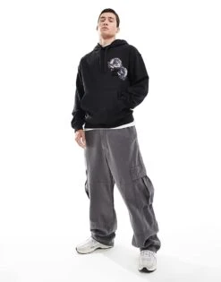 HUGO Red Dirosehood Pullover Hoodie In Black With Floral Chest And Back Print For Men -Hugoro Store 206892399 4