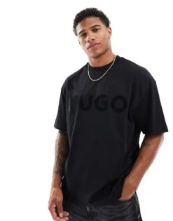 HUGO Red Dinkee Oversized T-shirt In Black With Tonal Logo Print For Men 9 HUGO Red Dinkee Oversized T-shirt In Black With Tonal Logo Print For Men -Hugoro Store 206892432 1 black 1
