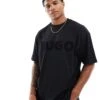 HUGO Red Dinkee Oversized T-shirt In Black With Tonal Logo Print For Men