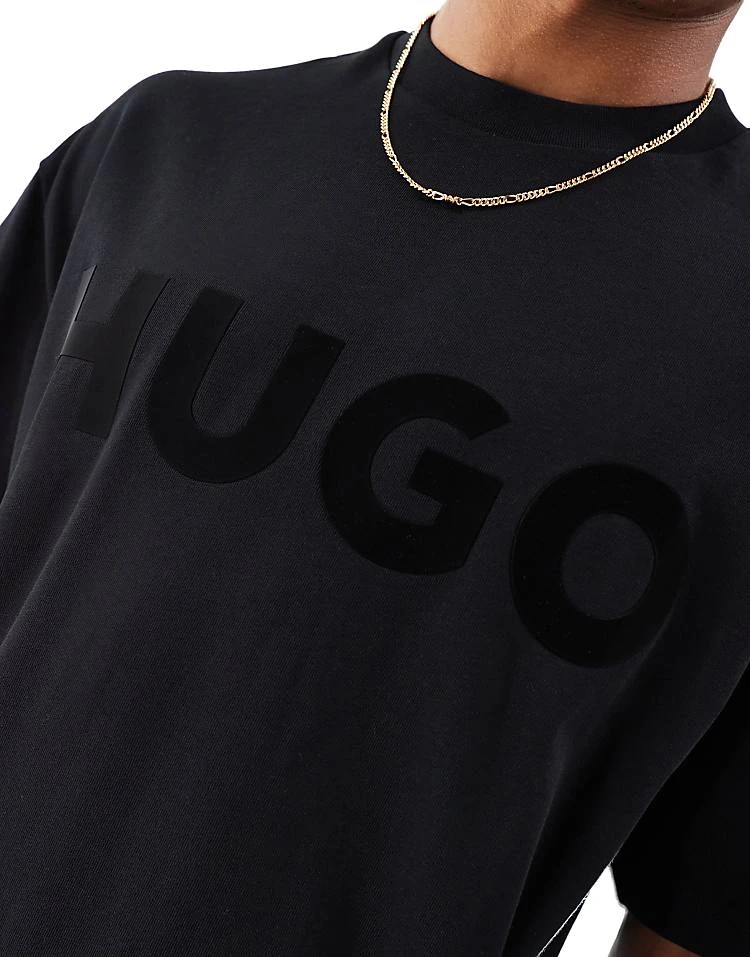 HUGO Red Dinkee Oversized T-shirt In Black With Tonal Logo Print For Men 2 HUGO Red Dinkee Oversized T-shirt In Black With Tonal Logo Print For Men - Image 2