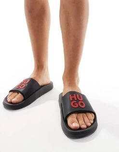 HUGO Red Nil Sliders In Black For Men