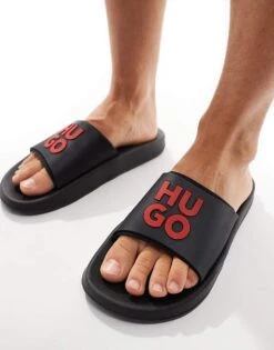 HUGO Red Nil Sliders In Black For Men -Hugoro Store 206892459 4