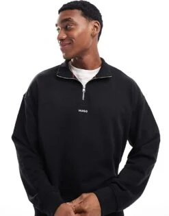 HUGO Red Durty Half Zip Sweatshirt In Black For Men