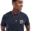 HUGO Red Diridumti T-shirt In Dark Blue With Foil Logo Print For Men