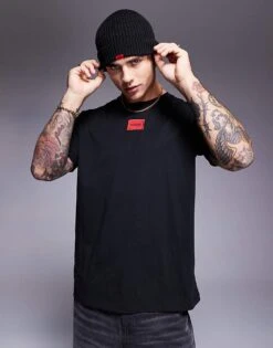 Hugo Red Hugo Diragolino Box Logo Tshirt In Black - BLACK For Men -Hugoro Store 207066006 1 black 1