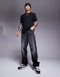 Hugo Red Hugo Diragolino Box Logo Tshirt In Black - BLACK For Men -Hugoro Store 207066006 3