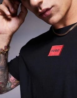 Hugo Red Hugo Diragolino Box Logo Tshirt In Black - BLACK For Men -Hugoro Store 207066006 4