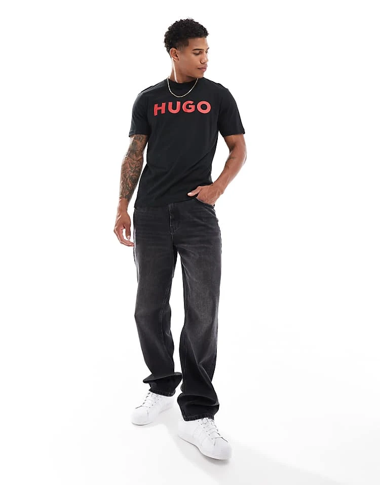 Hugo Red Hugo Dulivio Logo T-shirt With Red Logo In Black - BLACK For Men 3 Hugo Red Hugo Dulivio Logo T-shirt With Red Logo In Black - BLACK For Men - Image 3