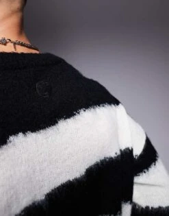 HUGO BLUE Somi Oversized Knitted Striped Jumper In Black And White For Men -Hugoro Store 207342896 3