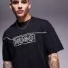 HUGO BLUE Noideryo Loose Fit T-shirt Wih Line Print Logo In Black For Men