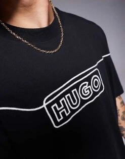 HUGO BLUE Noideryo Loose Fit T-shirt Wih Line Print Logo In Black For Men 8 HUGO BLUE Noideryo Loose Fit T-shirt Wih Line Print Logo In Black For Men -Hugoro Store 207342929 4