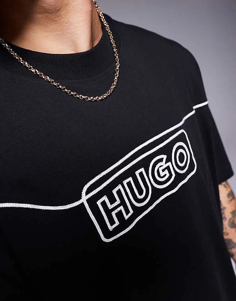 HUGO BLUE Noideryo Loose Fit T-shirt Wih Line Print Logo In Black For Men 4 HUGO BLUE Noideryo Loose Fit T-shirt Wih Line Print Logo In Black For Men - Image 4