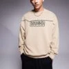 HUGO BLUE Noideryos Loose Fit Sweatshirt With Line Logo In Beige For Men Medium Beige