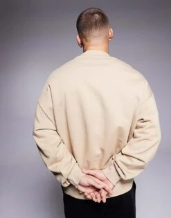 HUGO BLUE Noideryos Loose Fit Sweatshirt With Line Logo In Beige For Men Medium Beige -Hugoro Store 207342942 3