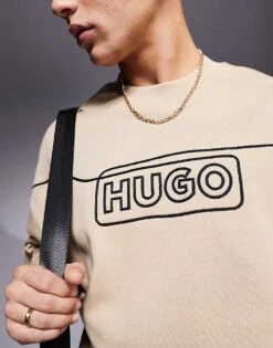 HUGO BLUE Noideryos Loose Fit Sweatshirt With Line Logo In Beige For Men Medium Beige -Hugoro Store 207342942 4