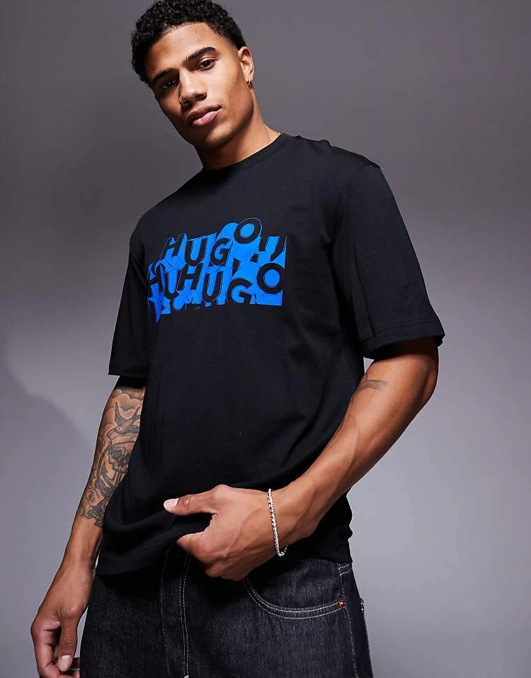 HUGO BLUE Nafralo Scattered Logo T-shirt In Black For Men 1 HUGO BLUE Nafralo Scattered Logo T-shirt In Black For Men