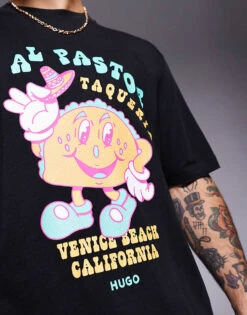 HUGO BLUE Taco Print T-shirt In Black For Men -Hugoro Store 207343018 4