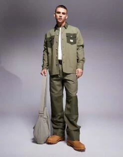 HUGO BLUE Ebrido Co-ord Contrast Pocket Overshirt In Green For Men Open Green -Hugoro Store 207343062 2