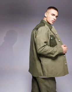 HUGO BLUE Ebrido Co-ord Contrast Pocket Overshirt In Green For Men Open Green -Hugoro Store 207343062 4