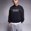 HUGO BLUE Noideryos Loose Fit Sweatshirt With Line Logo In Black For Men