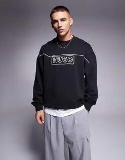 HUGO BLUE Noideryos Loose Fit Sweatshirt With Line Logo In Black For Men