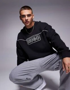 HUGO BLUE Noideryos Loose Fit Sweatshirt With Line Logo In Black For Men -Hugoro Store 207343070 4