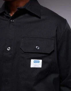 HUGO BLUE Ekynone Oversized Overshirt In Black For Men -Hugoro Store 207343078 3