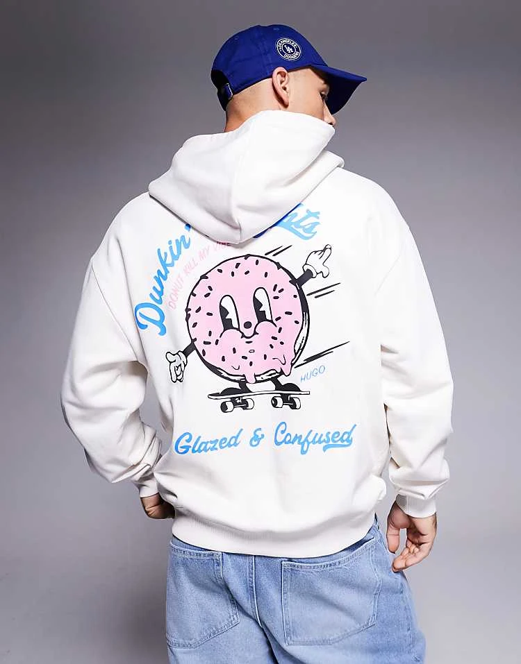 HUGO BLUE Namiko Hoodie With Donut Print In Off White For Men Open White 1 HUGO BLUE Namiko Hoodie With Donut Print In Off White For Men Open White