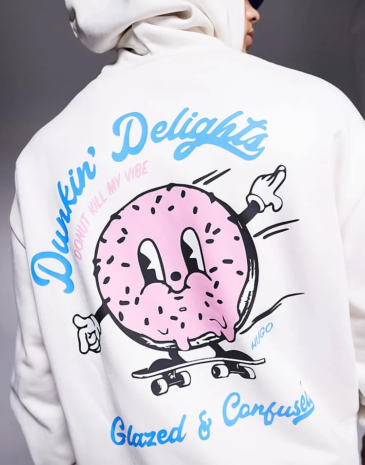 HUGO BLUE Namiko Hoodie With Donut Print In Off White For Men Open White 4 HUGO BLUE Namiko Hoodie With Donut Print In Off White For Men Open White - Image 4