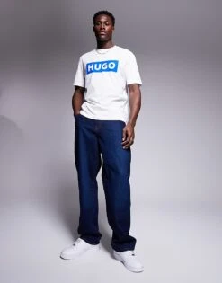 HUGO BLUE Nico Chest Logo T-shirt In White For Men -Hugoro Store 207343136 4