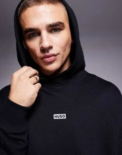 HUGO BLUE Loose Fit Nazardo Logo Hoodie In Black For Men -Hugoro Store 207343145 4