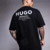HUGO BLUE Nalono Loose Fit Central Logo T-shirt In Black For Men