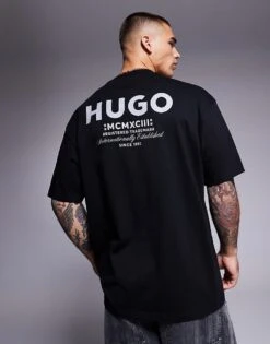 HUGO BLUE Nalono Loose Fit Central Logo T-shirt In Black For Men