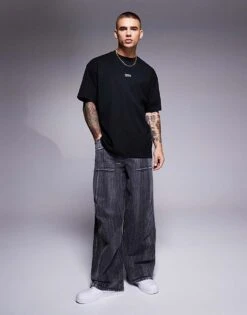 HUGO BLUE Nalono Loose Fit Central Logo T-shirt In Black For Men -Hugoro Store 207343153 3