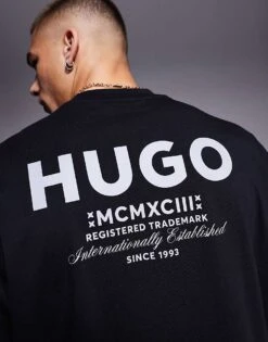 HUGO BLUE Nalono Loose Fit Central Logo T-shirt In Black For Men -Hugoro Store 207343153 4